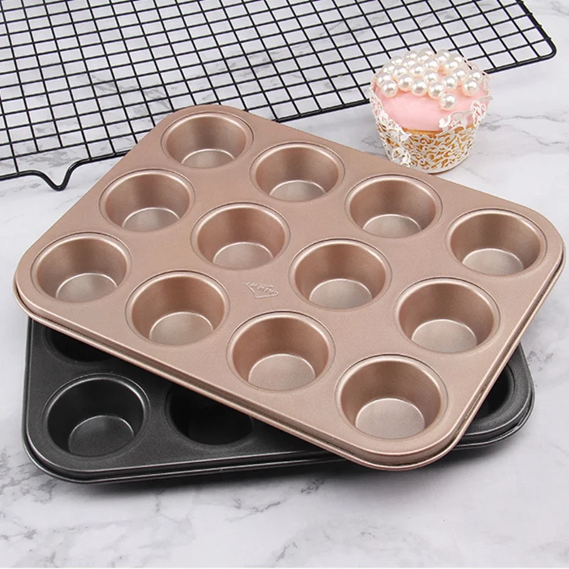 

12pc cupcake mould non stick muffin pan Baking Mold, Gold/black