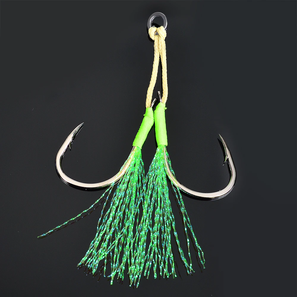 

Toplure high carbon steel double assist hook UV effect PE line and silk Saltwater Fishing jigging Hooks