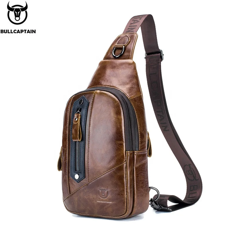 

Bullcaptain's latest brand messenger bag men's zipper wallet leather shoulder bag chest bag strap handbag purse
