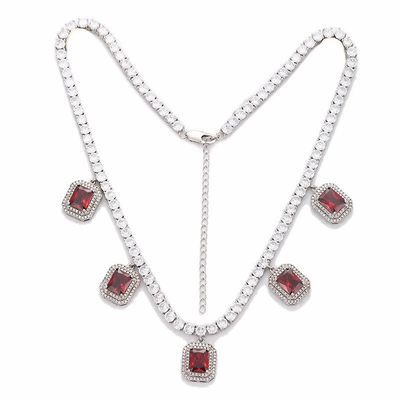 

AJ043-NE 2020 Amazon hot sell cubic zircon custom made necklace chain ruby gemstone tennis chain hip hop jewelry for wholesale
