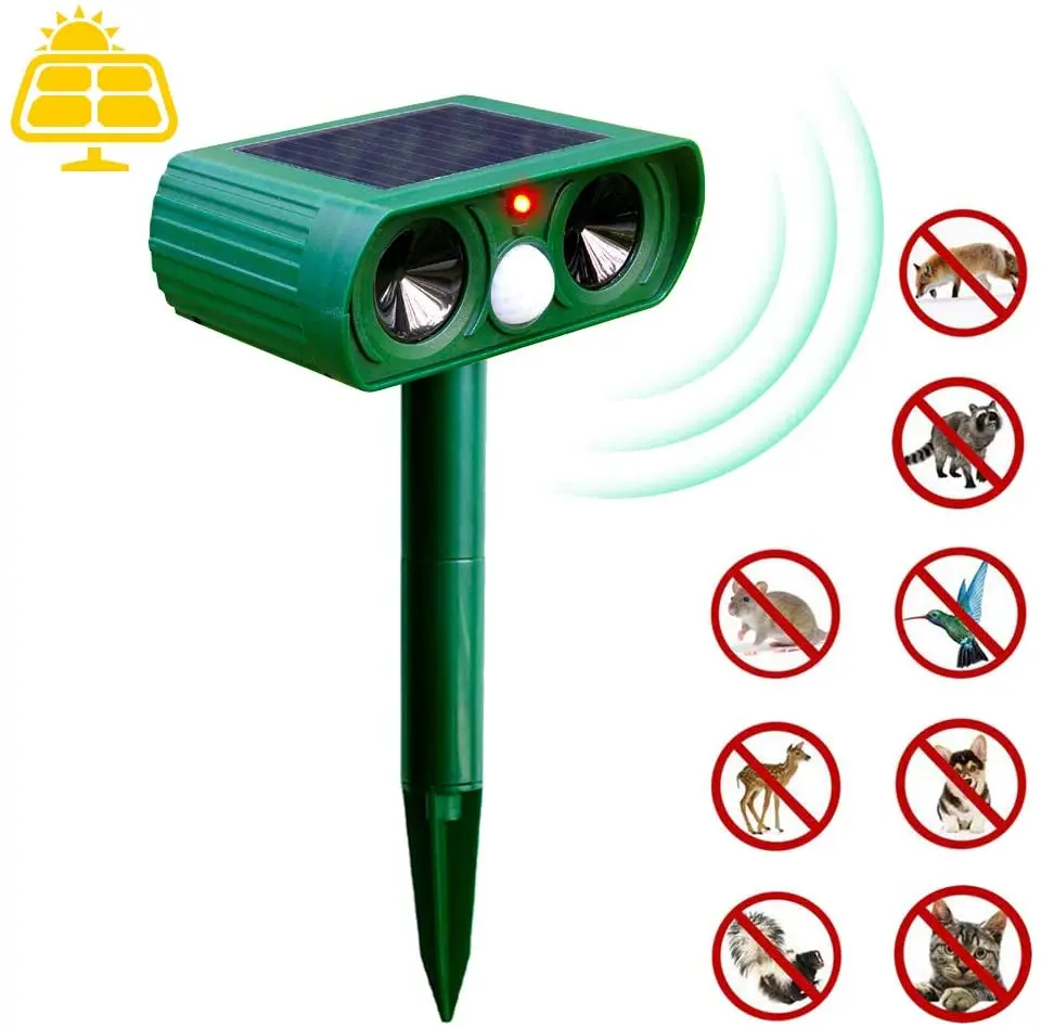 

25-61KHz Ultrasonic Animal Repeller solar battery Operated Fox Deterrent Bird Scarer Repeller