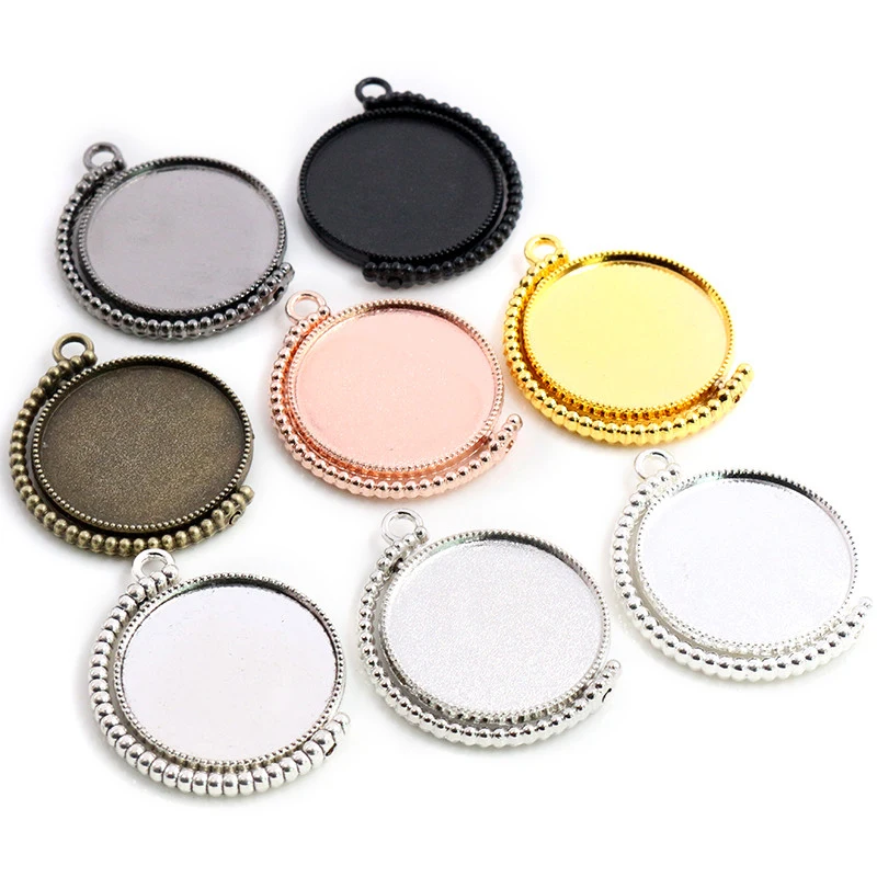 

20mm 25mm 30mm Inner Size Rotation Double Side Rhodium 8 Colors Cameo Cabochon Base Setting Charms New Fashion Pendant