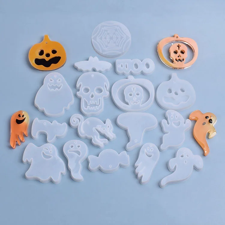 

24 pcs Shiny Halloween Ghost and pumpkin keychain silicone mold DIY craft keyring pendant for girl jewelry funny keychains Molds