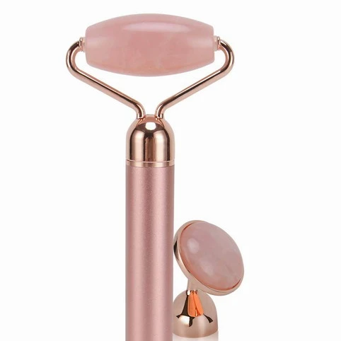 

Under-Eyes Press Facial Tool for Woman Rose Quartz Electric Vibrating Body Contour Beauty Kit Face Roller Massager Jade Set, Pink