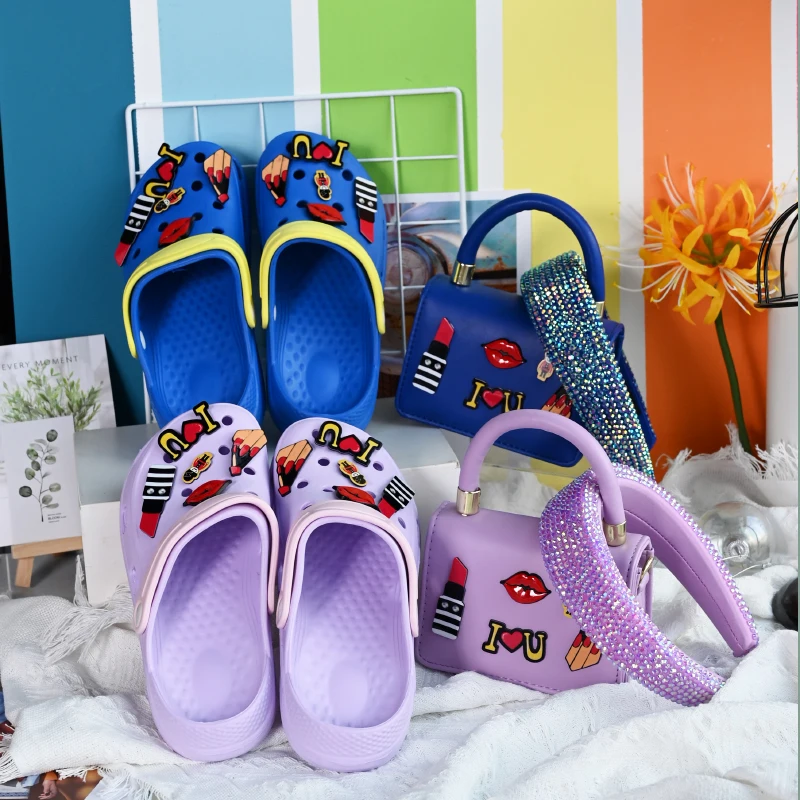 

New Arrivals 2021 Mini Bags Women Chain Crossbody Handbags Ladies Cartoon Pattern Cros Shoes And Headband Match Purses Set, 7 colors