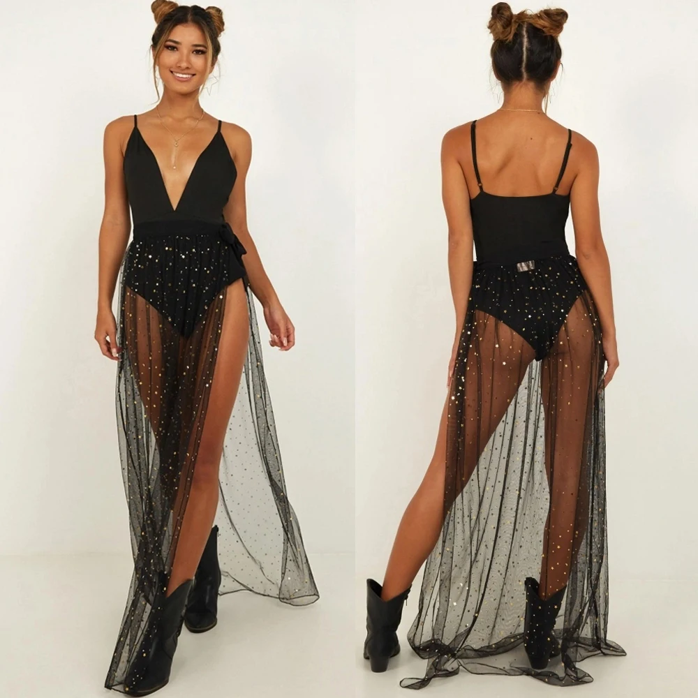 

2020 Fashion Women Bikini Cover Up Swimwear Beach Maxi Wrap Skirt Summer Female Sarong Long Skirt Transparent Beachdress Girl