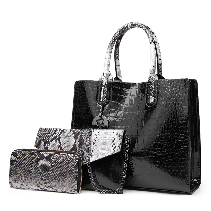 

Wholesales Luxury 3 Pieces Composite Clutch Purse Wallet Shoulder Hand Bag Women Ladies Bags Handbag Set Snakeskin Fashion Bag