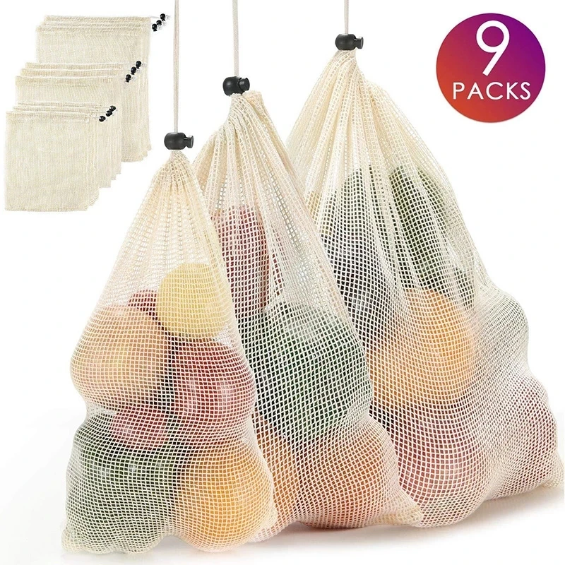 

Rongchun Custom Fruit Vegetable Mesh Bag ,Grocery Net Drawstring Large Capacity Cotton Bag