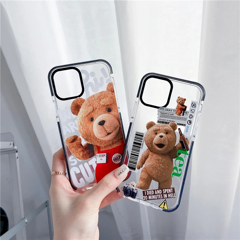 

Funny Ted Bear Label Design Clear Phone Case for iPhone 12 Creative Cute Style Soft Cover for iPhone 11/7/8/XS/X/XR/MAX