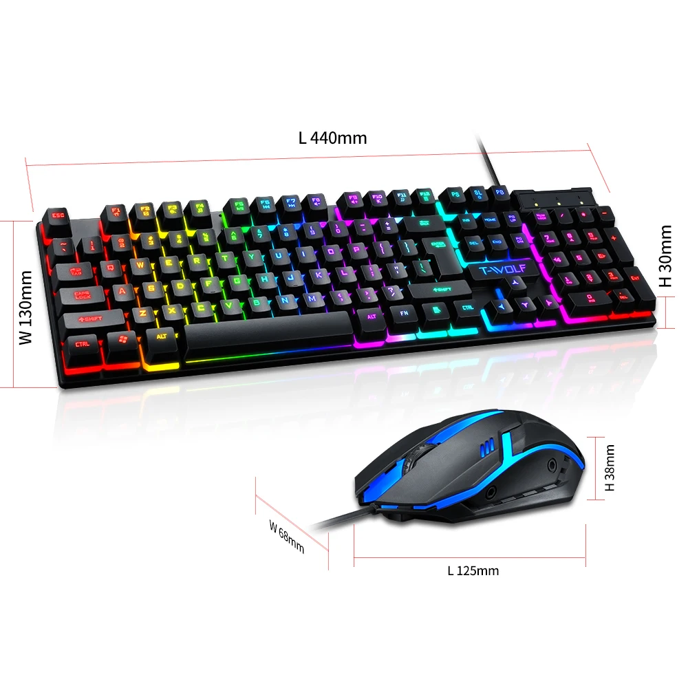 

Cross border wired keyboard and mouse set RGB luminous character mechanical keyboard and mouse game office dual purpose