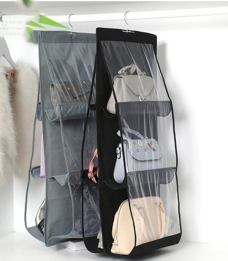 

Breathable Dusty Proof Non woven Bag Storage Holder Hanging Handbag Purse Organizer for Closet Wardrobe with PVC Vinyl and Hook