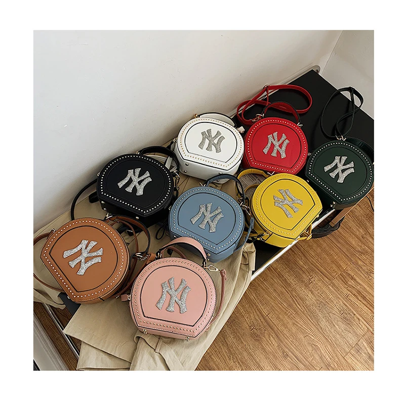 

New Women Luxury Shoulder Bags Glitter Letters Handbag Brand Designer Female Crossbody Bag Round PU Leather Rivet Messenger Bag