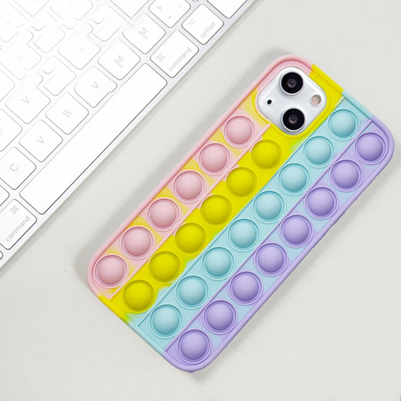 

Newest Rodent Pioneer 3D Silicone Rainbow Bubble Toy Phone Case Shockproof Case For iPhone 13 pro mini max Iphone Cases