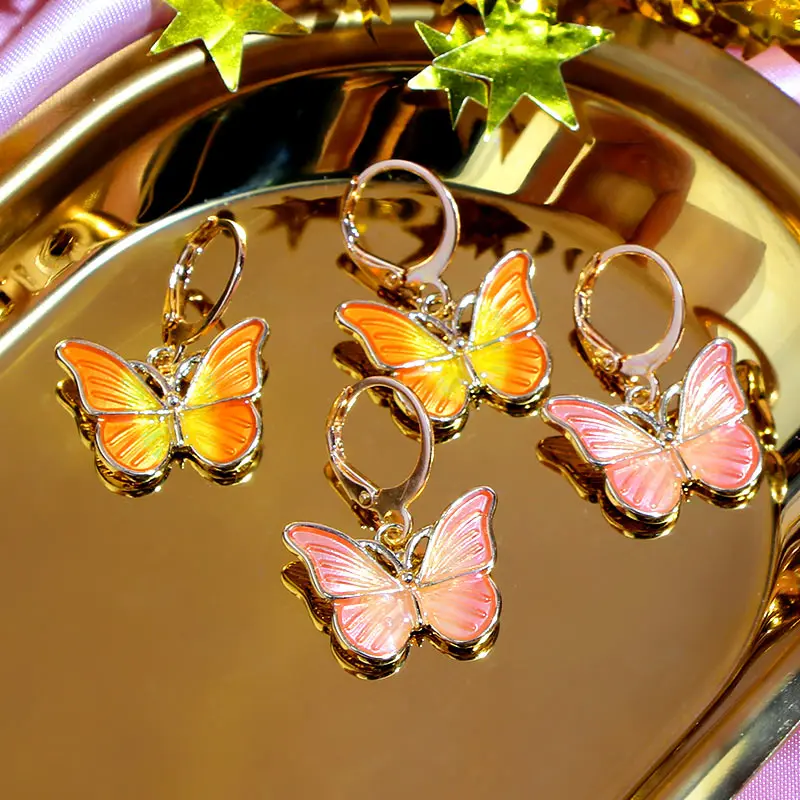

New Fashion Jewelry Party Gifts for Women Gold Color Enamel Insect Statement Earrings Korean Cute Butterfly Drop Earrings, 2 color