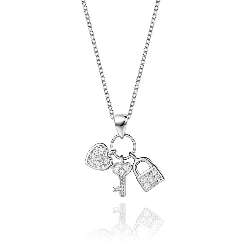 

Romantic 925 Sterling Silver Key of Heart Lock Chain Pendant Necklaces for Women Sterling Silver Jewelry Collar