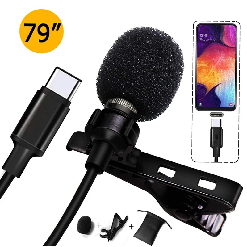 

Portable Mic Type C Wired Collar Micro Oem Lapel Tie Clip Lapel Microphone Lavalier Microphone For Smart Mobile Phone Camera