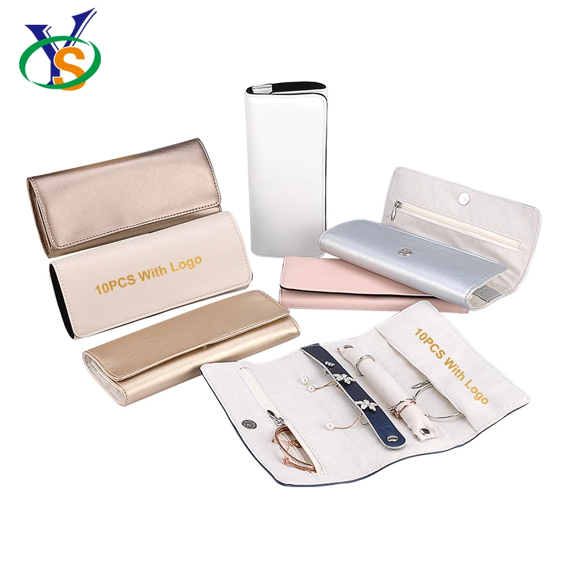 

foldable pu leather pouch jewelry case girls pocket travel organizer jewellery roll display, Deep apricot