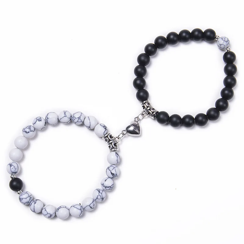 

2Pcs Magnetic Couple Bracelets Distance Matching Relationship 8mm Beads Couples Friendship Bracelet Jewelry Sets for Him and Her
