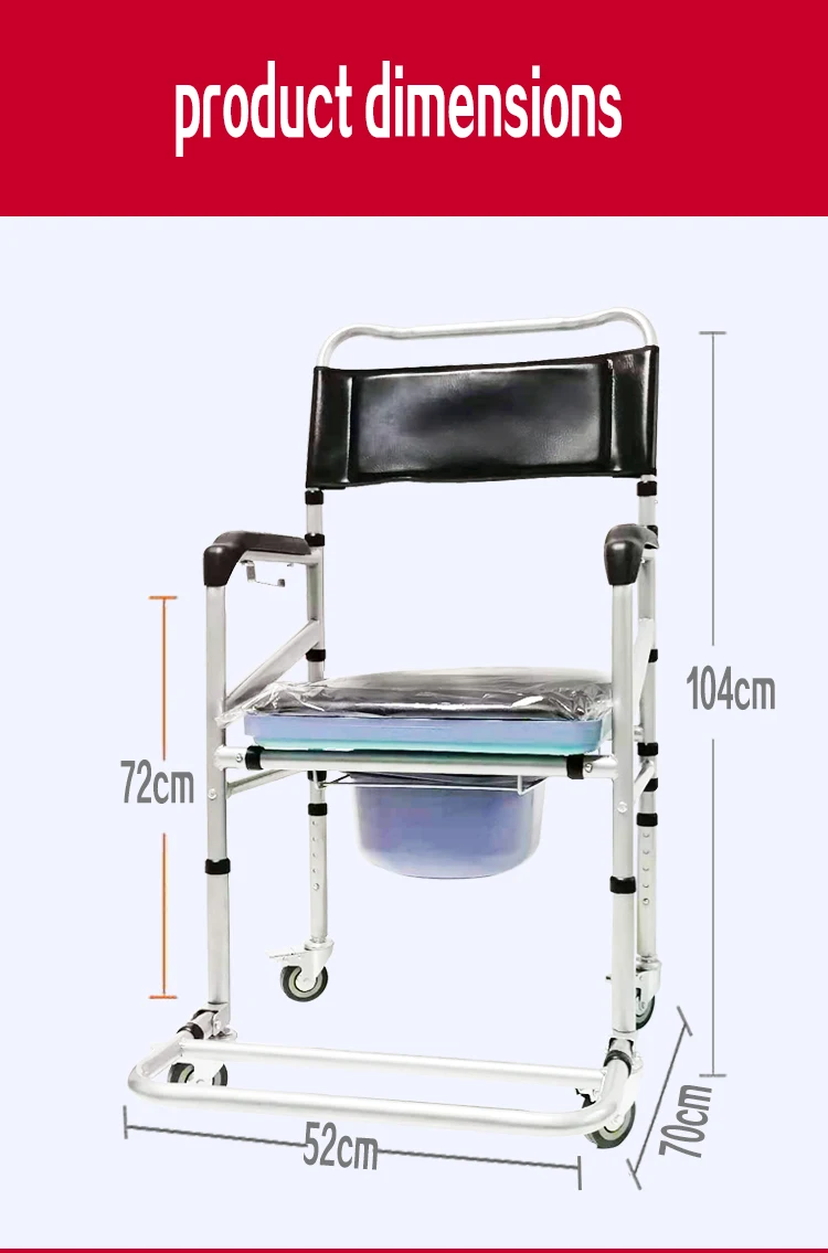 Rolling Shower And Commode Transport Chair With Wheels And Padded Seat