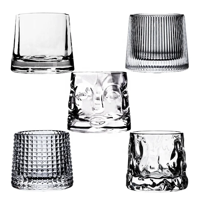 

Rotatable Fashioned Crystal Whiskey Glass cup Tumbler Rocks Bar Glass for Drinking Bourbon Cocktails Cognac, Clear