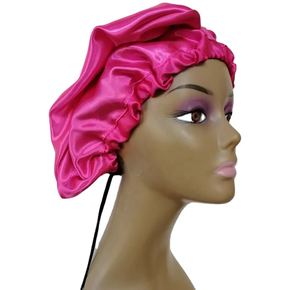 

23inches Trigger Style Soft Satin Sleep Cap For Women Braids Hair Adjustable Silk Snap Clasped Bonnet, Customized