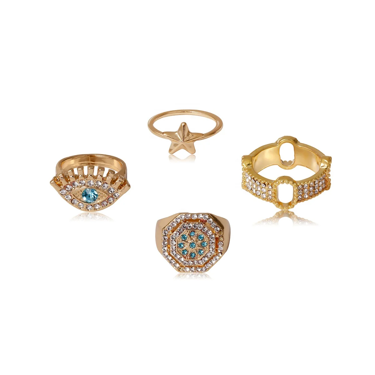 

Hot selling wholesale women hiphop eye design gold plated finger jewelry rings set