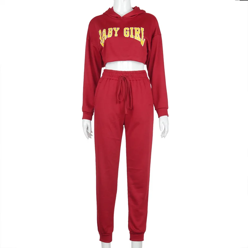 

2021 fall fashion jogging suits high quality terry cloth 2 piece outfit cropped women tracksuit two piece hoodie set