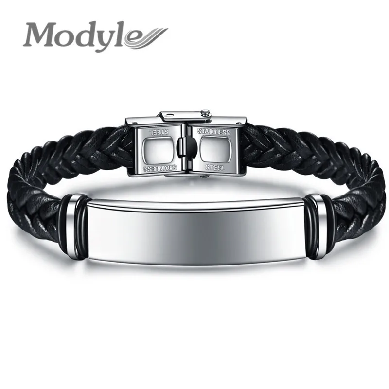 

New Fashion Personalized Stainless Steel Charm Bracelets Genuine Leather Braided Rope Men Bracelet Custom Jewelry