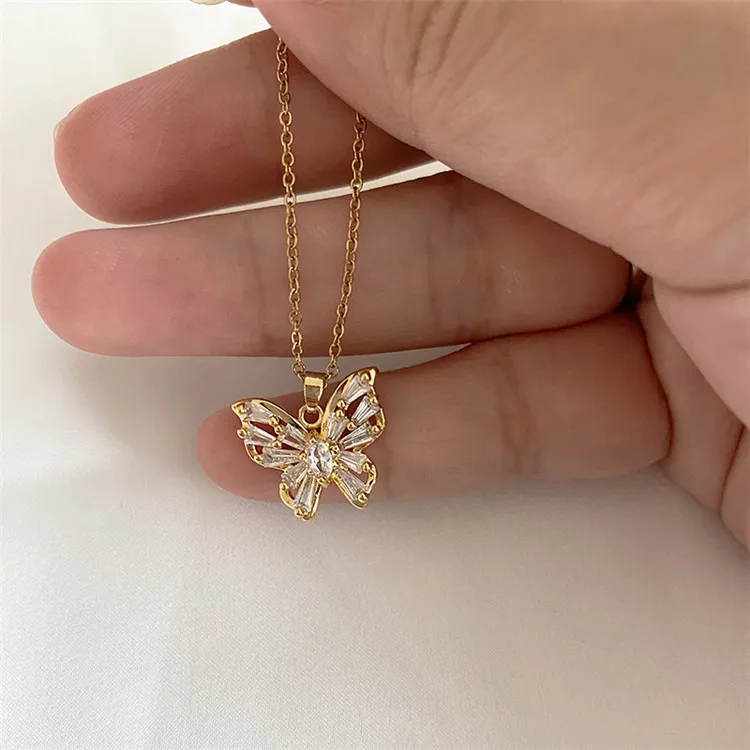 

Hot Selling Fashion Short Sweater Chain Ins Temperament Light Luxury Zircon Clavicle Chain Explosive Butterfly Necklace, As shown