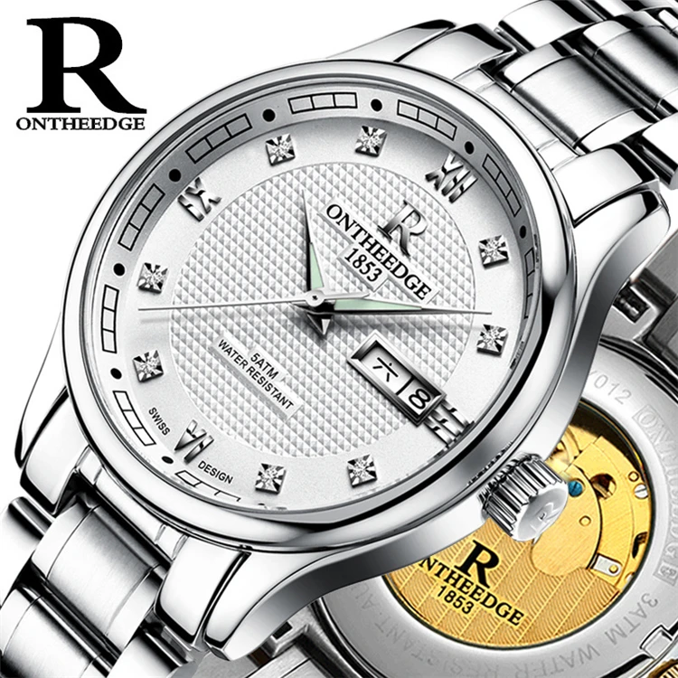 

Ontheedge 015 Male Watches Week Date Men Automatic Mechanical Watch Luminous Hands Diamond Waterproof Wristwatch