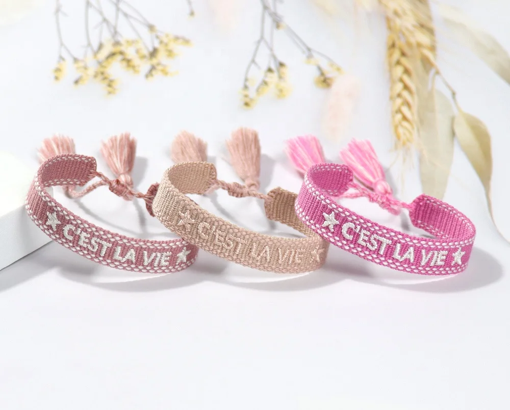 

Fashion Custom Logo Letters Handmade Braided Friendship Bracelet Adjustable Cestlavie Name Woven Bracelets, 8 colors or customized