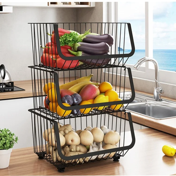 

Free sample Multilayer Tiers Black Mesh Wire Kitchen Vegetable Storage Baskets Shelving Rolling Cart Kitchen Trolley