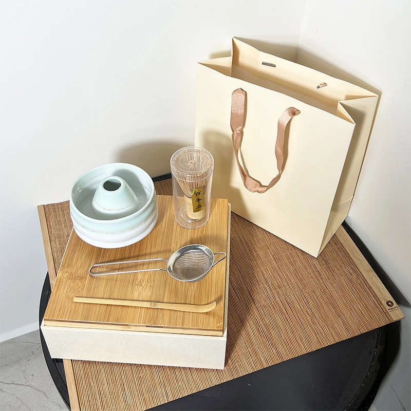 

ZENRC matcha tea tool kits with wooden cover green tea ceramic bowl bamboo whisk wooden box for matcha set