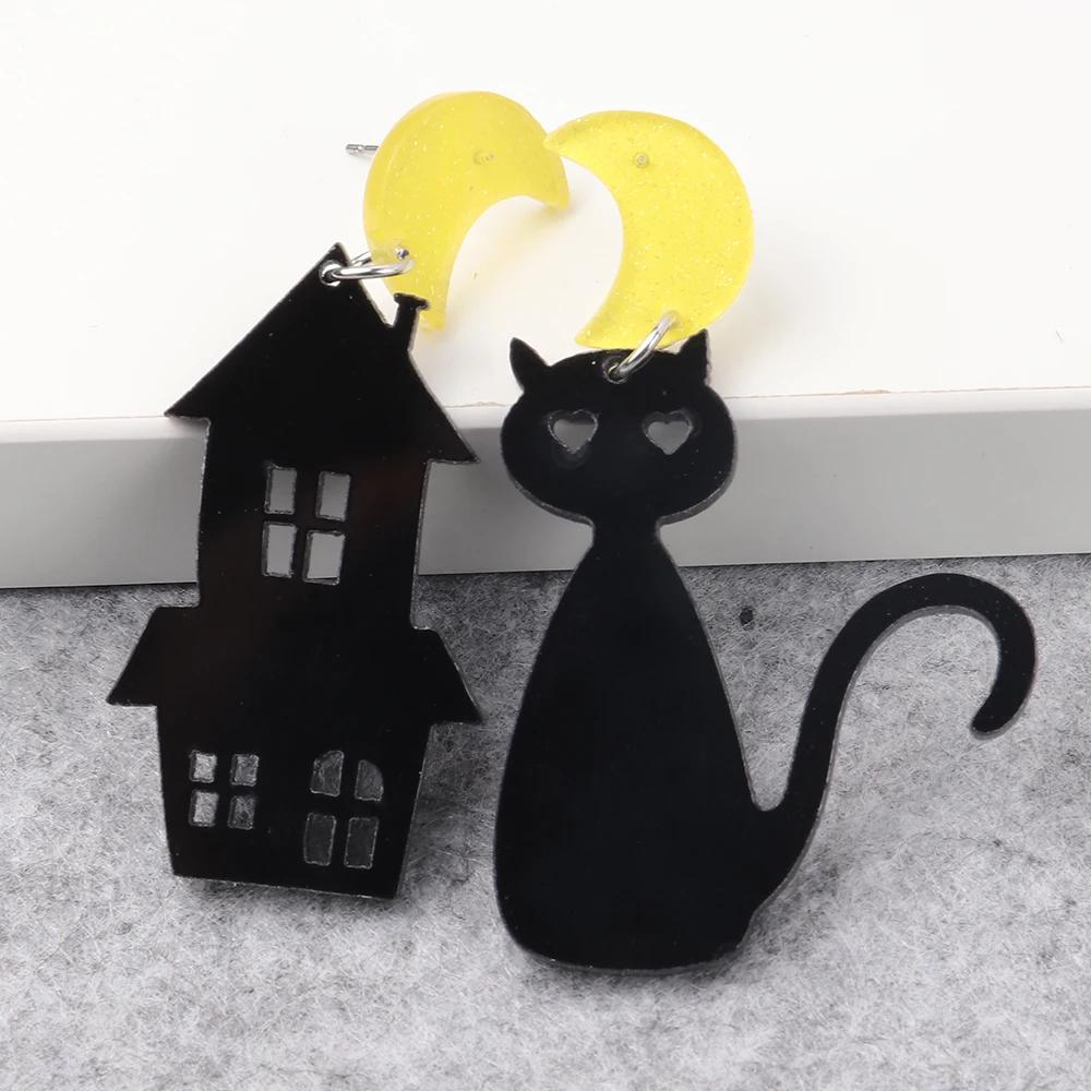 Black Kitten House Earrings Fashion Jewelry Earrings Cheap Popular Best Price Two Like Cute Trendy Acrylic Women Drop Earrings