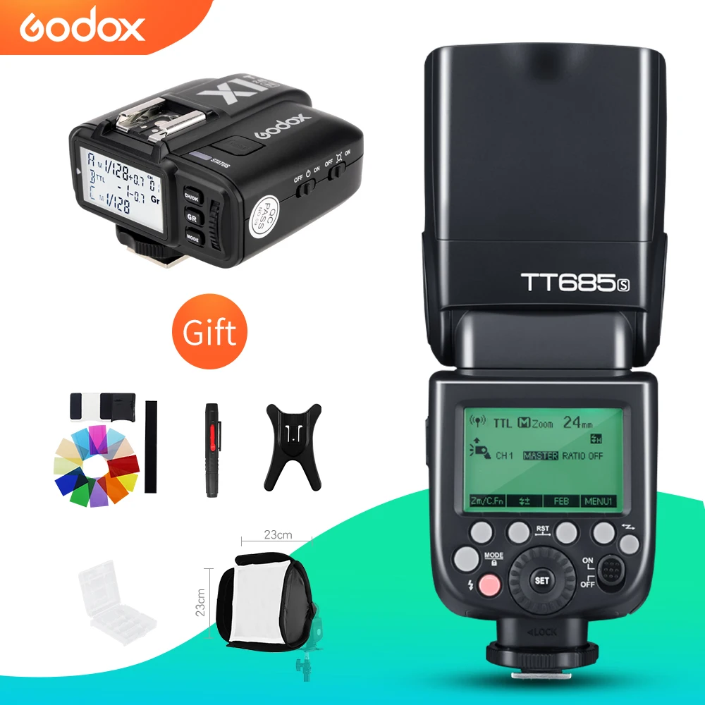 

inlighttech Godox TT685S 2.4G HSS TTL GN60 Flash Speedlite+ X1T-S Transmitter Kit for A58 A7RII A7II A99 A9 A7R A6300, Black