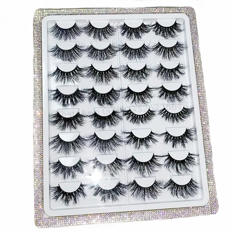 

Custom Logo Fluffy 25 mm 3D Mink Eyelash Vendor 10/16 Pair Lash Book Custom Bling Glitter Rhinestone Lashbox Packaging, Natural black