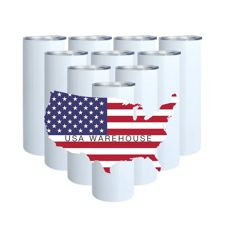 

USA Warehouse Free shipping 20oz Straight Stainless Steel Double Wall Vacuum Blanks Sublimation Tumbler with Lid and Straw, White