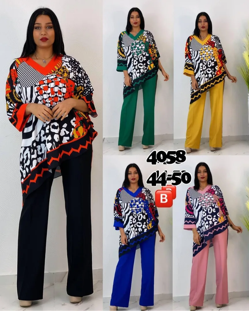 

2 Piece Sets Africa Clothing Women Plus Size Pant Suits African Ladies Business Office Shirt Tops And Pants Suits Set For Ladies, Shown