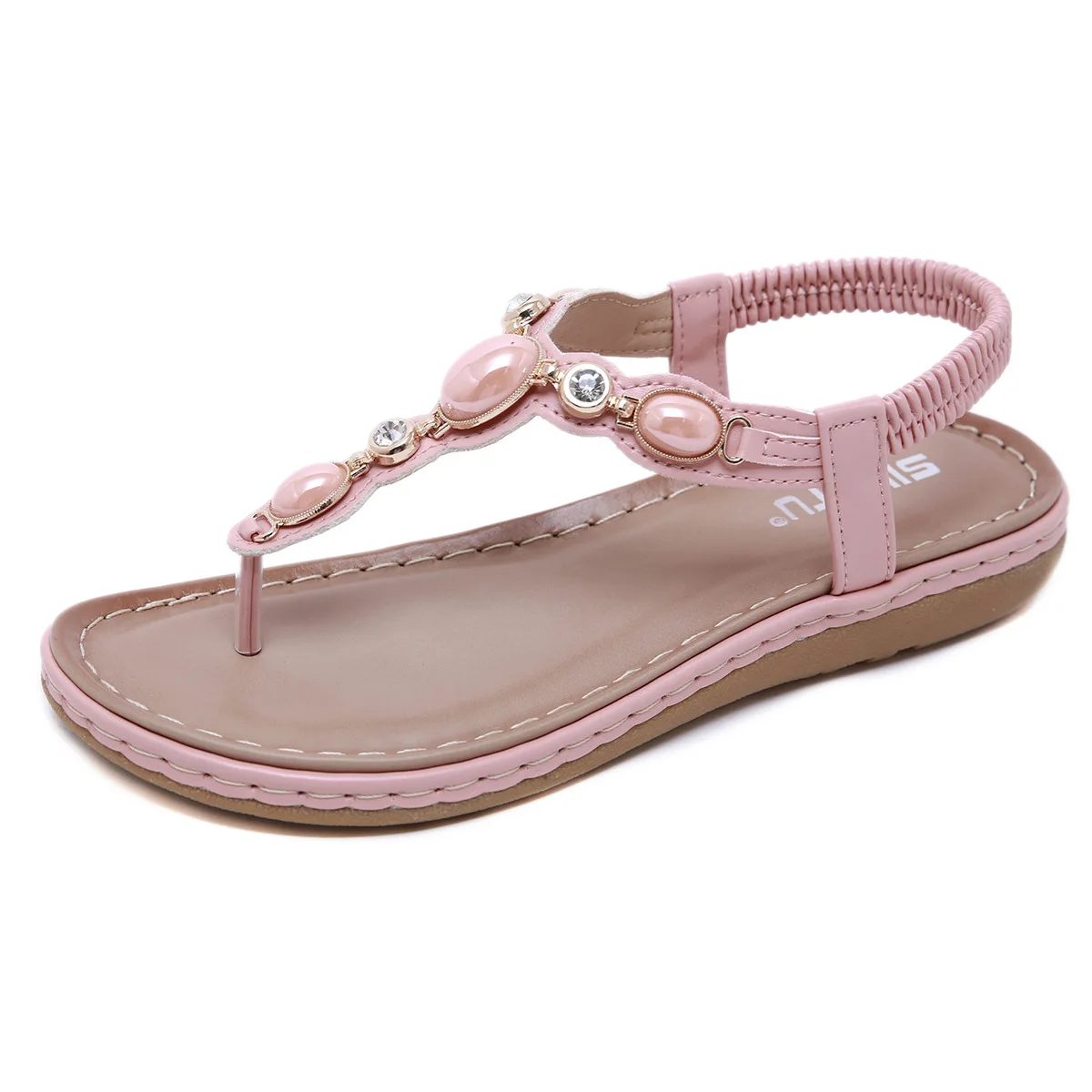 

S701 New 2021 sandals female metal buckle rhinestone large size retro flat shoes beach shoes