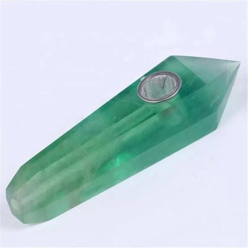 

Wholesale Crystal Household Multifunction Tobacco Pipe Natural Green Fluorite Hexagonal Prisms Smoking Pipe