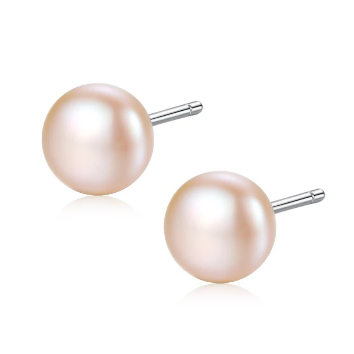 

New fashion 925 sterling silver ball 6mm natural freshwater pearl stud earrings