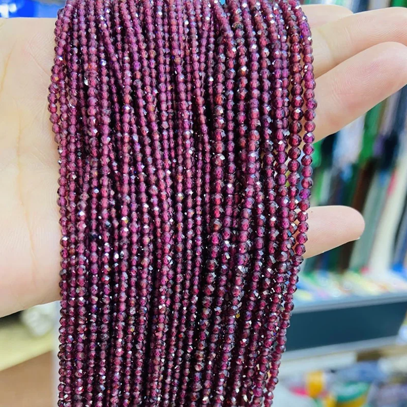 

Natural Round Stone Beads  Faceted Wine Pomegranate Garnet Stone Beads High Quality Stone Beads Bracelet Making