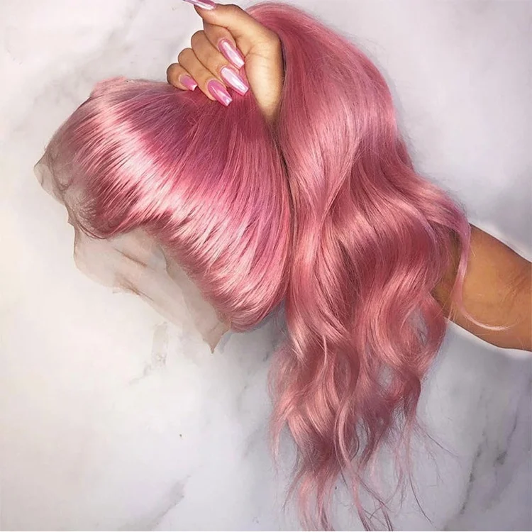 

Pink Body Wave HD Transparent Lace Virgin Brazilian Human Hair Lace Frontal Wig With Baby Hair