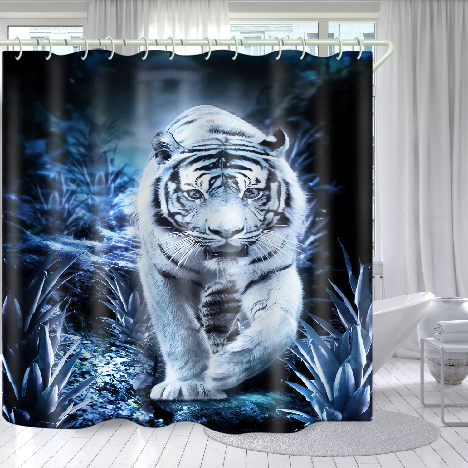 

Black and white tiger theme bathroom waterproof and mildew proof 100% polyester shower curtain partition toilet bathroom curtain, Picture