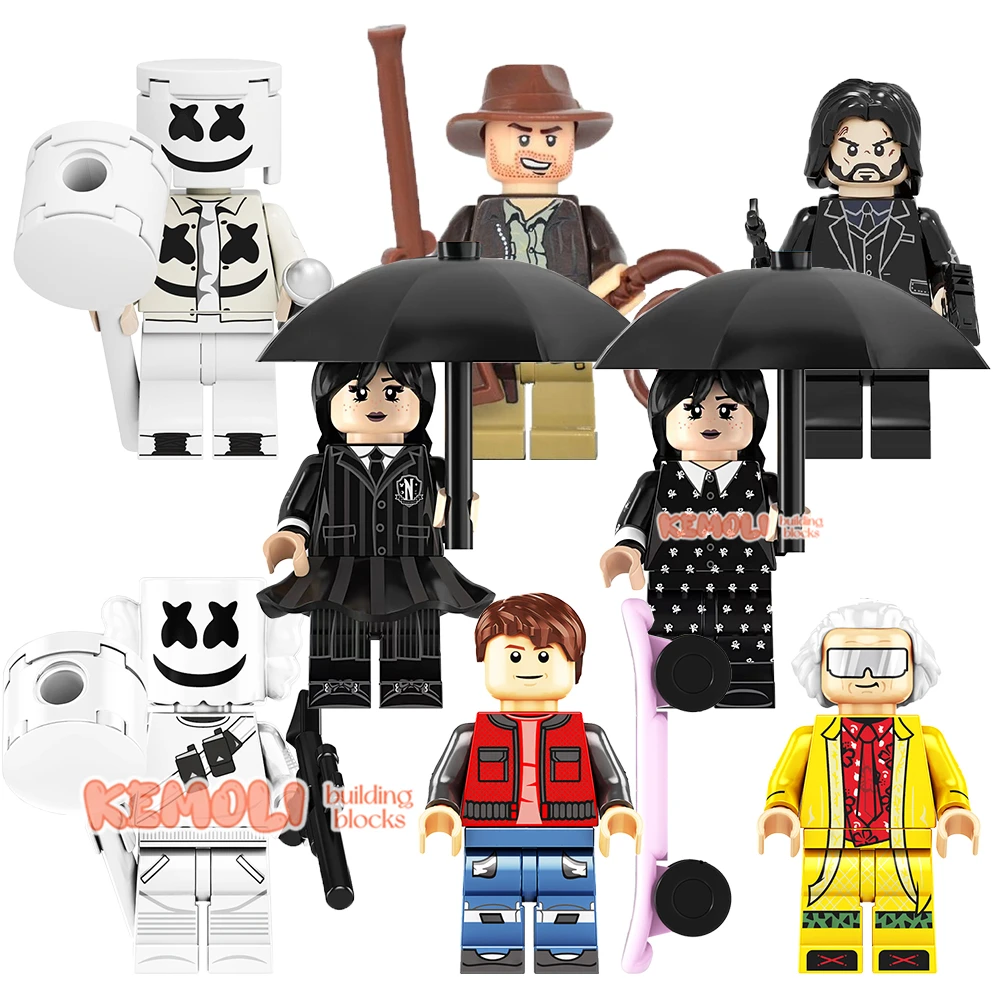 

Famous Movie TV DJ Music Character Back to the Future Wednesday Addams Mini Brick Figure Building Block Kids Collect Plastic Toy