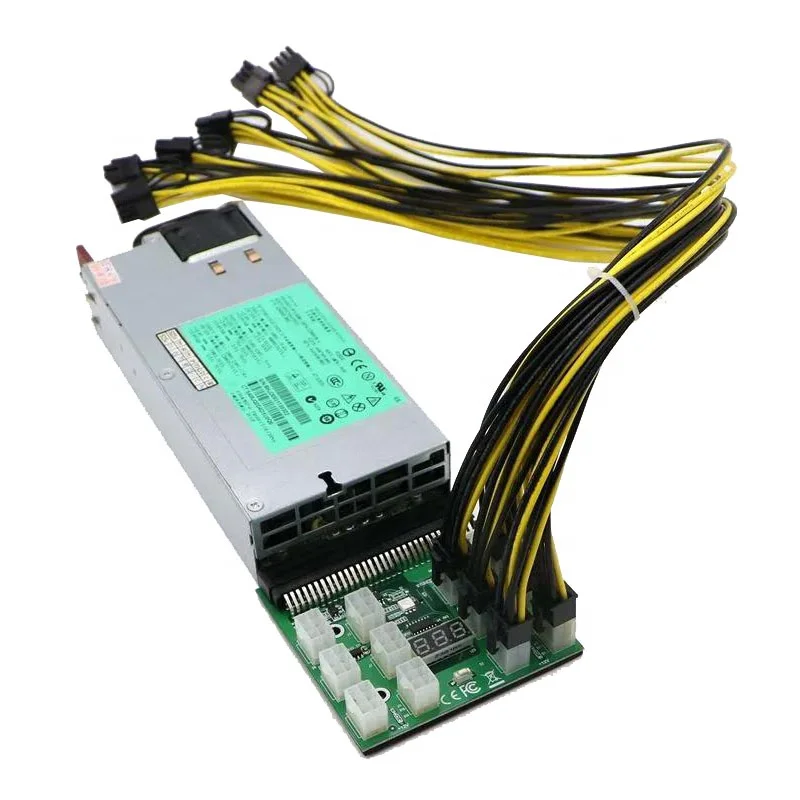 

1200W PSU GPU Power Supply Kit With Breakout Board And 12pcs PCIe 6Pin to 6+2Pin Power Cable Server PSU HSTNS-PL11 490594-001