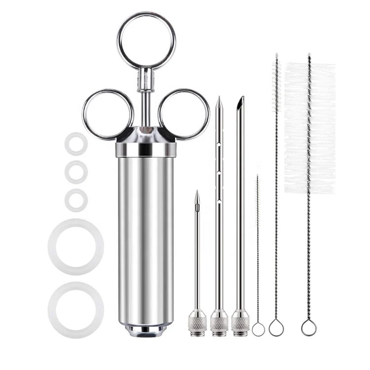 

Premium 2Oz 60Ml Poultry Stainless Steel Flavor Marinade Siphon Gun Steal Equipment Syringe Kit Dbi Mini Pickle Meat Injector, Silver