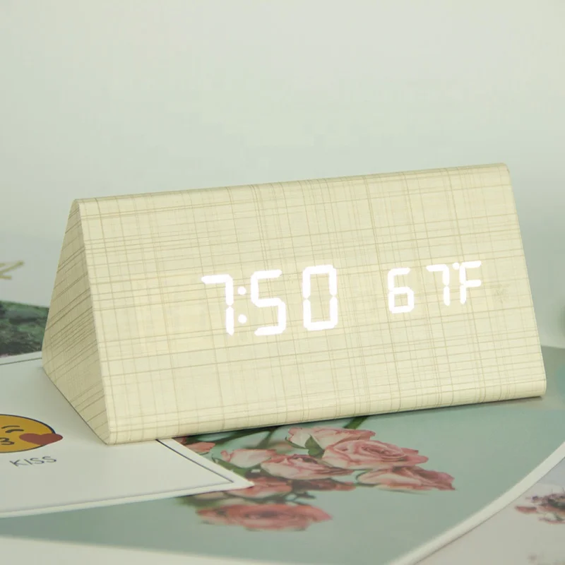

EC-W012 Digital electronic wooden LED table alarm clock desktop wooden alarm clock calendar with color wood for home decoration, Black/ white/brown/bamboo