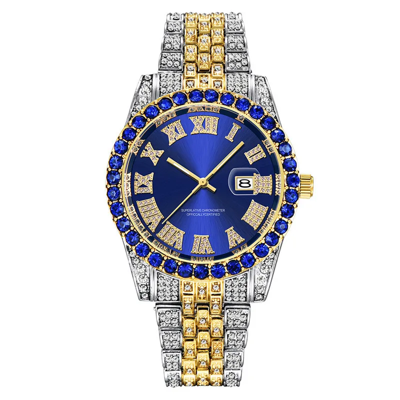 

Hip Hop Stainless Steel Quartz Watches Men Wrist Ap Diamond Watch, As pictures