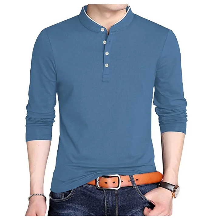 

Fashionable Neckline With Buckles 100% Cotton Custom Long Sleeve T Shirt Men Polo, Customized color acceptable